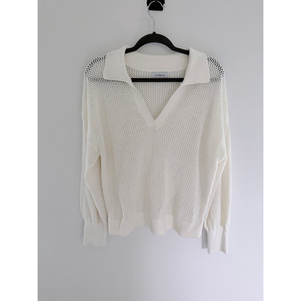 Evereve Miller Pullover Open Knit Cotton Sweater Cream Ivory-Size Small